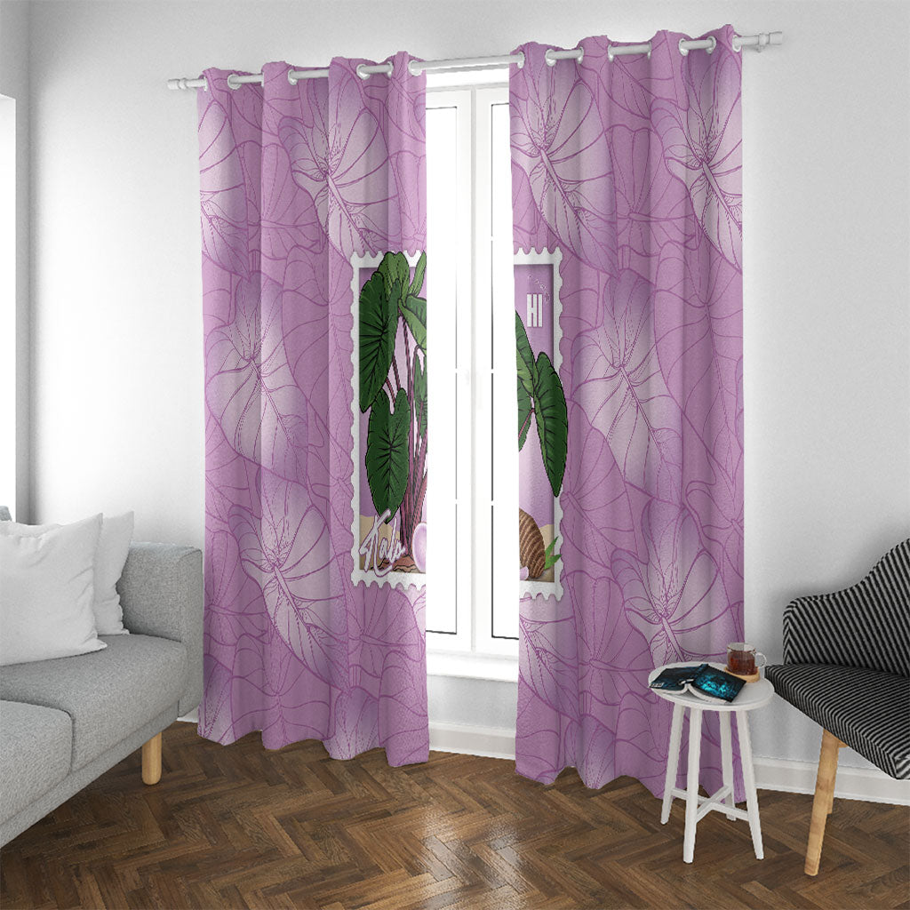 Aloha Hawaii Kalo Window Curtain Hawaiian Taro Leaves Stylized Stamp LT14 With Grommets Purple - Polynesian Pride