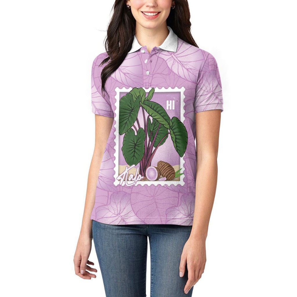 Aloha Hawaii Kalo Women Polo Shirt Hawaiian Taro Leaves Stylized Stamp