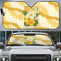 Aloha Hawaii Puakenikeni Auto Sun Shade Hawaiian Lei Palaka Motifs Stylized Stamp LT14 Yellow - Polynesian Pride