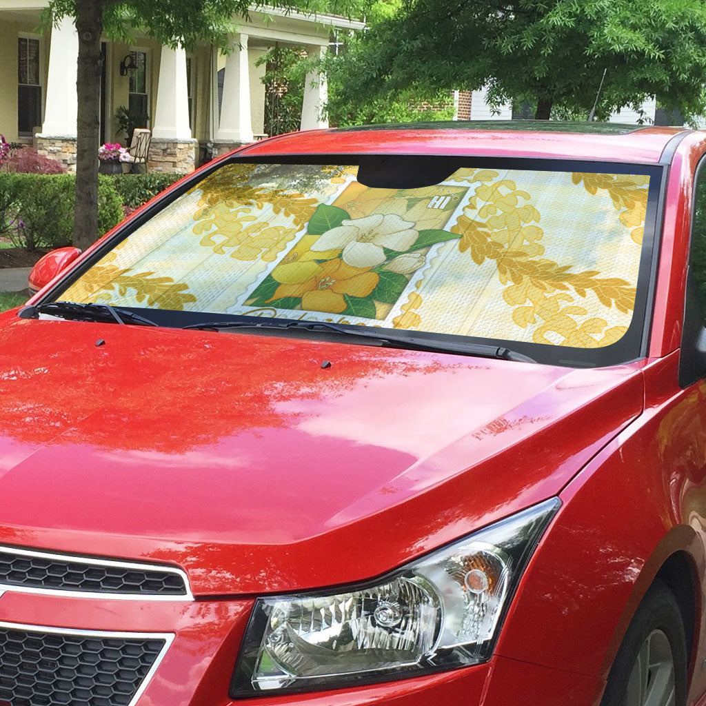 Aloha Hawaii Puakenikeni Auto Sun Shade Hawaiian Lei Palaka Motifs Stylized Stamp LT14 - Polynesian Pride
