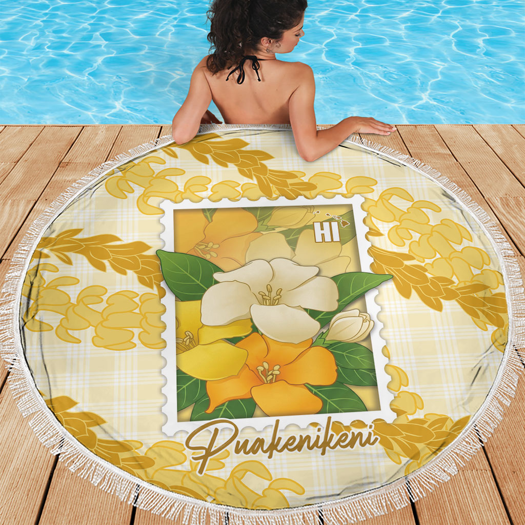 Aloha Hawaii Puakenikeni Beach Blanket Hawaiian Lei Palaka Motifs Stylized Stamp