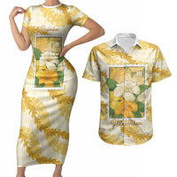 Aloha Hawaii Puakenikeni Couples Matching Short Sleeve Bodycon Dress and Hawaiian Shirt Hawaiian Lei Palaka Motifs Stylized Stamp LT14 Yellow - Polynesian Pride
