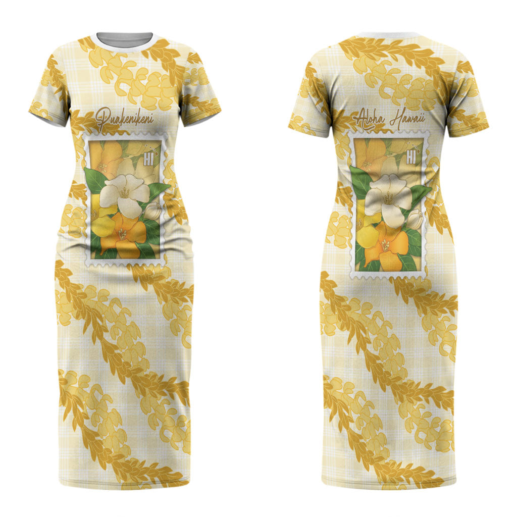 Aloha Hawaii Puakenikeni Couples Matching Short Sleeve Bodycon Dress and Hawaiian Shirt Hawaiian Lei Palaka Motifs Stylized Stamp LT14 - Polynesian Pride