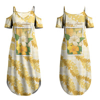 Aloha Hawaii Puakenikeni Couples Matching Summer Maxi Dress and Hawaiian Shirt Hawaiian Lei Palaka Motifs Stylized Stamp LT14 - Polynesian Pride