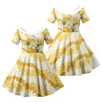 Aloha Hawaii Puakenikeni Family Matching Long Sleeve Bodycon Dress and Hawaiian Shirt Hawaiian Lei Palaka Motifs Stylized Stamp LT14 Daughter's Dress Yellow - Polynesian Pride