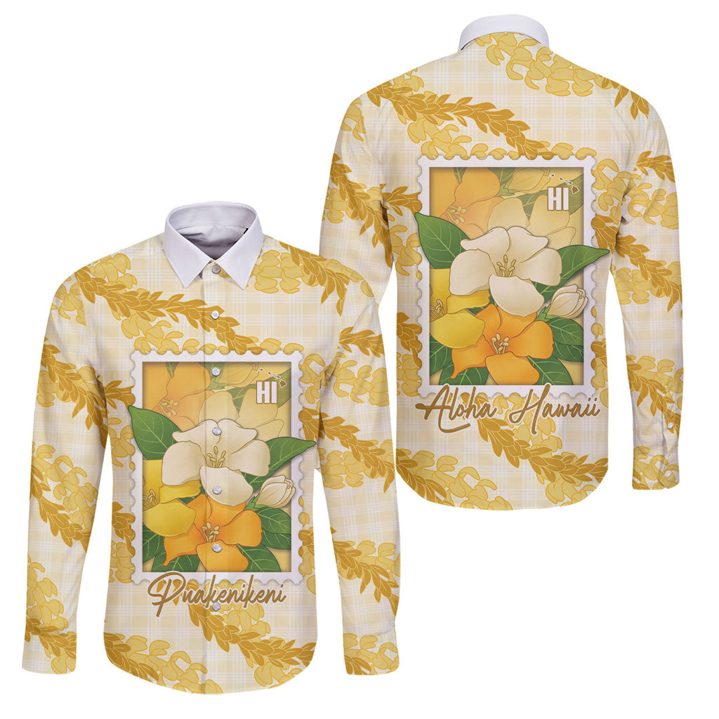 Aloha Hawaii Puakenikeni Family Matching Mermaid Dress and Hawaiian Shirt Hawaiian Lei Palaka Motifs Stylized Stamp LT14 Dad's Shirt - Long Sleeve Yellow - Polynesian Pride