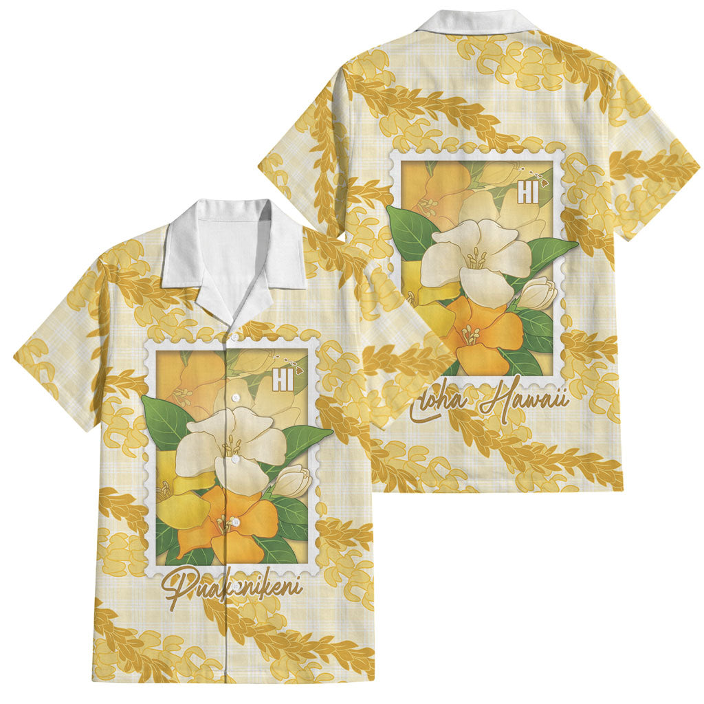 Aloha Hawaii Puakenikeni Family Matching Off The Shoulder Long Sleeve Dress and Hawaiian Shirt Hawaiian Lei Palaka Motifs Stylized Stamp LT14 Dad's Shirt - Short Sleeve Yellow - Polynesian Pride