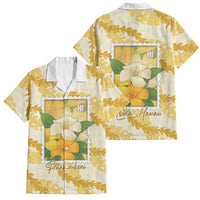 Aloha Hawaii Puakenikeni Family Matching Off Shoulder Maxi Dress and Hawaiian Shirt Hawaiian Lei Palaka Motifs Stylized Stamp LT14 Dad's Shirt - Short Sleeve Yellow - Polynesian Pride