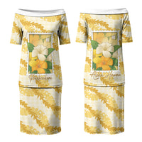 Aloha Hawaii Puakenikeni Family Matching Puletasi and Hawaiian Shirt Hawaiian Lei Palaka Motifs Stylized Stamp LT14 Mom's Dress Yellow - Polynesian Pride