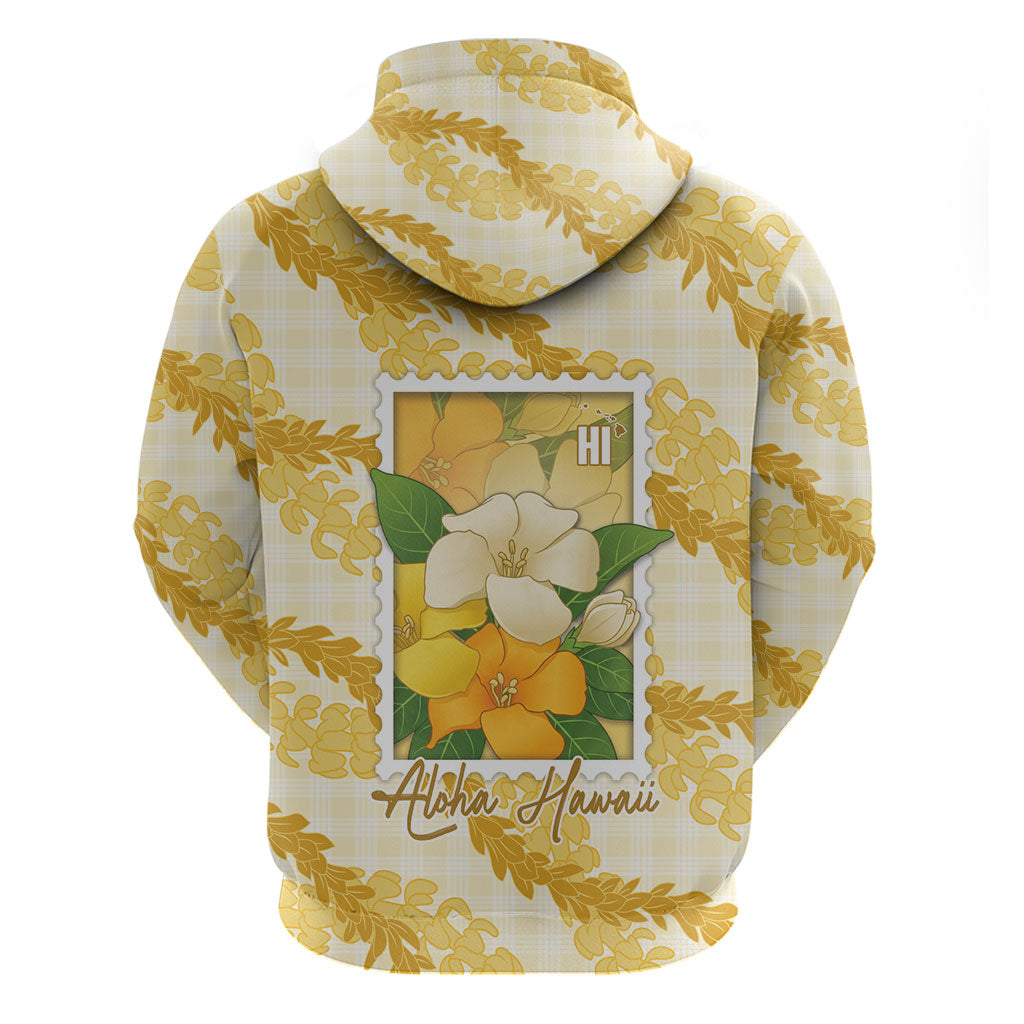 Aloha Hawaii Puakenikeni Hoodie Hawaiian Lei Palaka Motifs Stylized Stamp