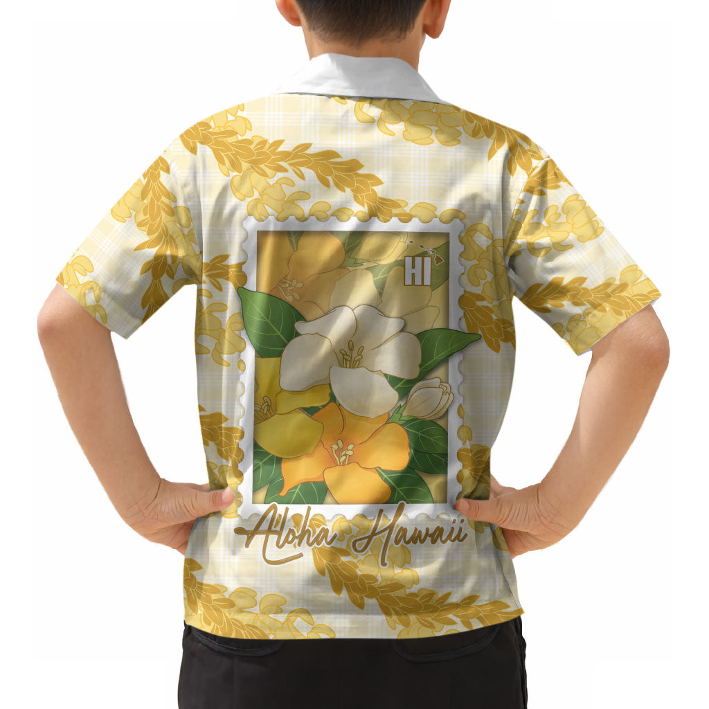 Aloha Hawaii Puakenikeni Kid Hawaiian Shirt Hawaiian Lei Palaka Motifs Stylized Stamp