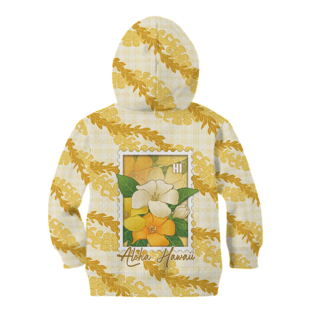 Aloha Hawaii Puakenikeni Kid Hoodie Hawaiian Lei Palaka Motifs Stylized Stamp