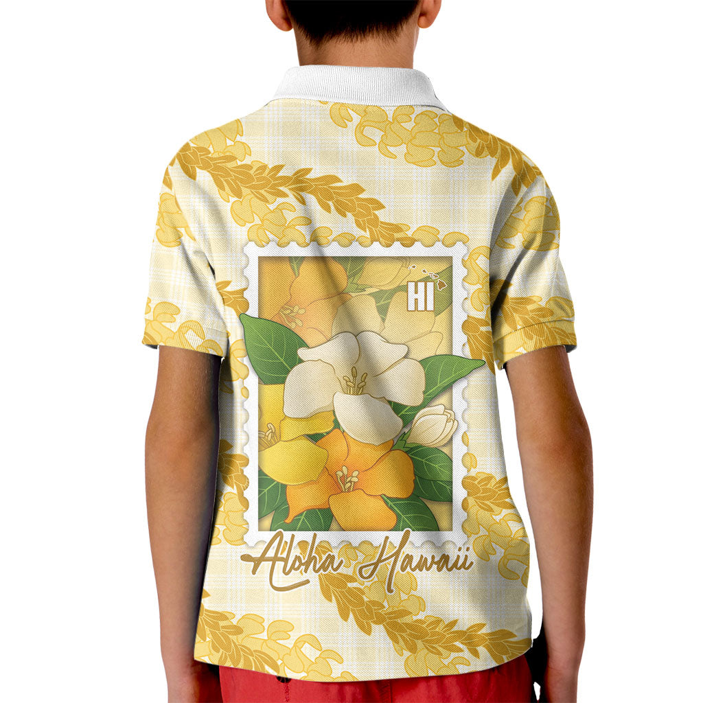 Aloha Hawaii Puakenikeni Kid Polo Shirt Hawaiian Lei Palaka Motifs Stylized Stamp