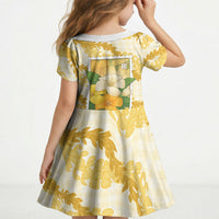 Aloha Hawaii Puakenikeni Kid Short Sleeve Dress Hawaiian Lei Palaka Motifs Stylized Stamp