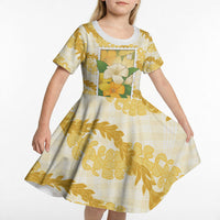 Aloha Hawaii Puakenikeni Kid Short Sleeve Dress Hawaiian Lei Palaka Motifs Stylized Stamp