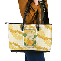Aloha Hawaii Puakenikeni Leather Tote Bag Hawaiian Lei Palaka Motifs Stylized Stamp