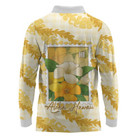 Aloha Hawaii Puakenikeni Long Sleeve Polo Shirt Hawaiian Lei Palaka Motifs Stylized Stamp