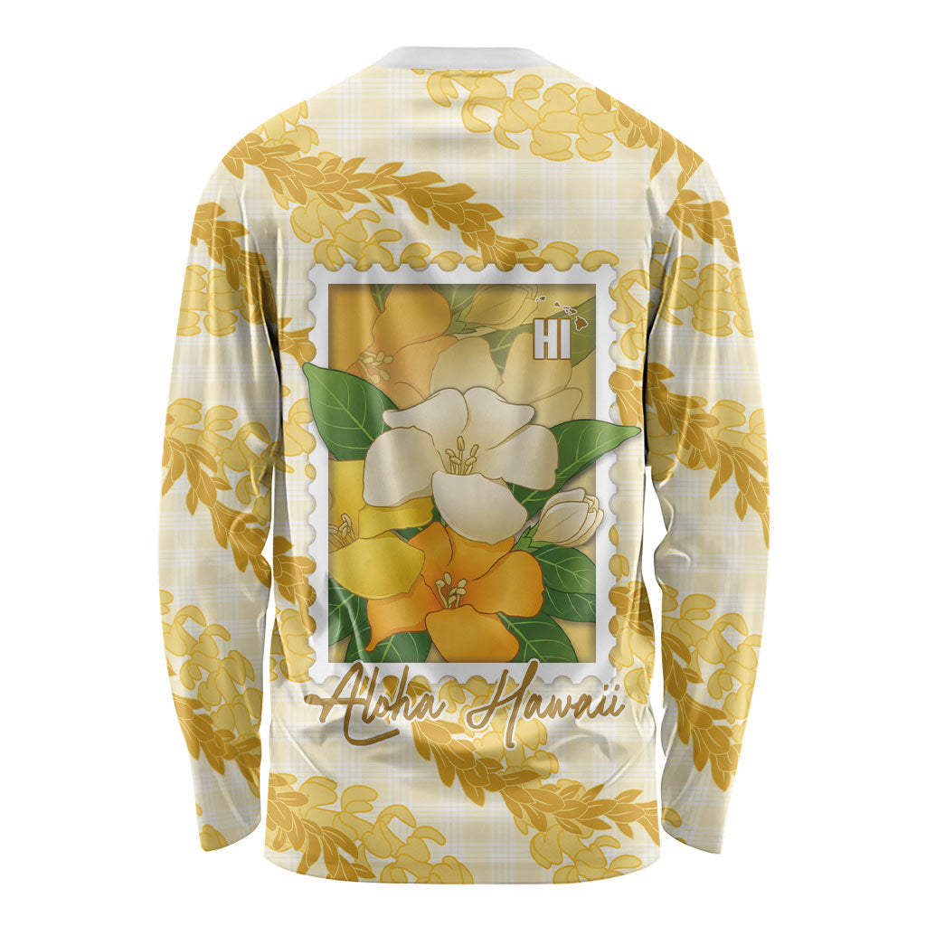Aloha Hawaii Puakenikeni Long Sleeve Shirt Hawaiian Lei Palaka Motifs Stylized Stamp