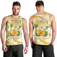 Aloha Hawaii Puakenikeni Men Tank Top Hawaiian Lei Palaka Motifs Stylized Stamp