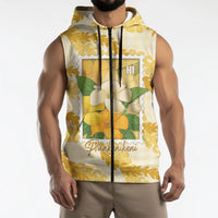Aloha Hawaii Puakenikeni Sleeveless Zip Hoodie Hawaiian Lei Palaka Motifs Stylized Stamp