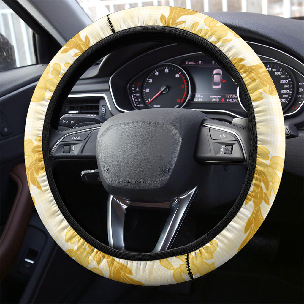 Aloha Hawaii Puakenikeni Steering Wheel Cover Hawaiian Lei Palaka Motifs Stylized Stamp