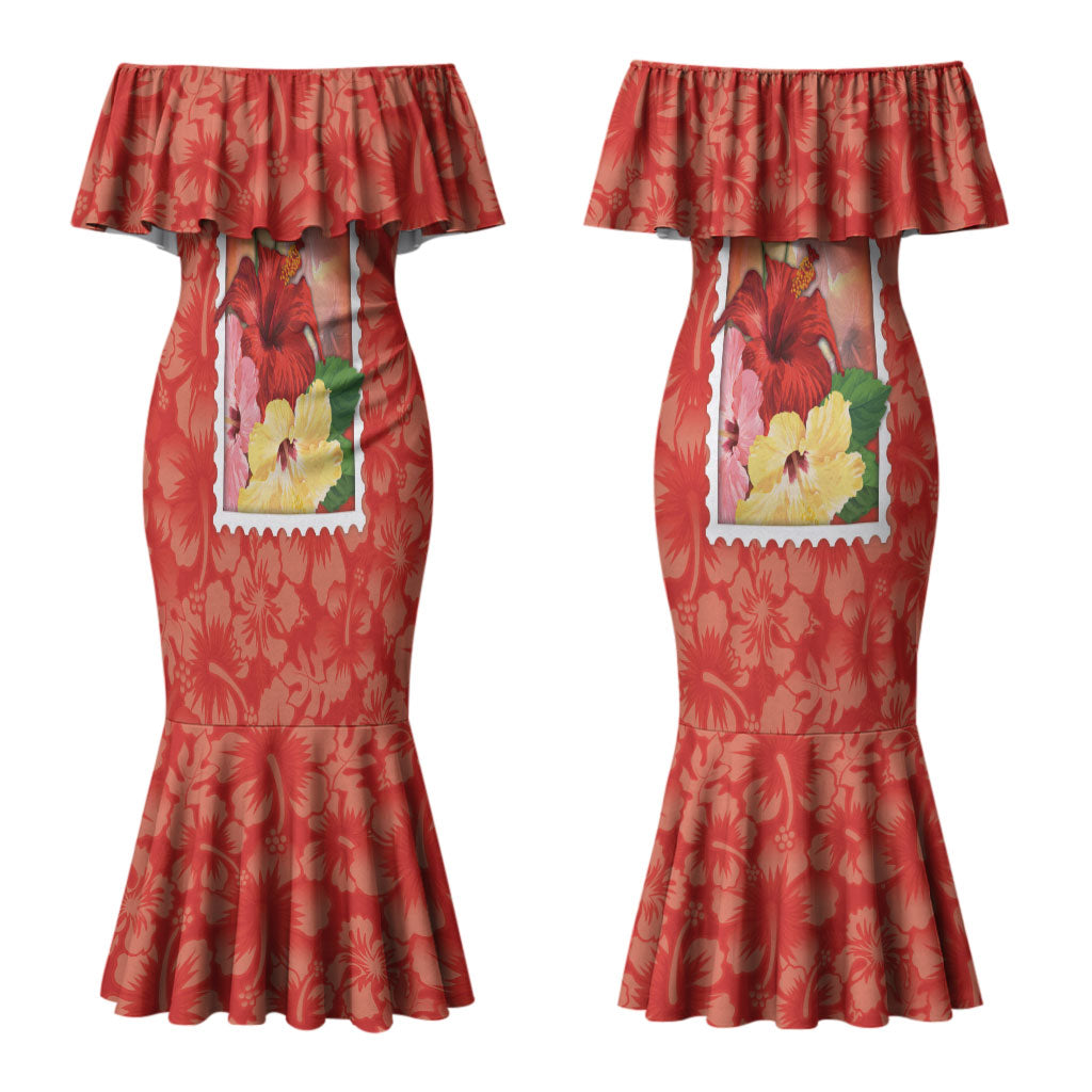 Aloha Hawaii Pua Aloalo Couples Matching Mermaid Dress and Hawaiian Shirt Hawaiian Hibiscus Flowers Stylized Stamp LT14 - Polynesian Pride