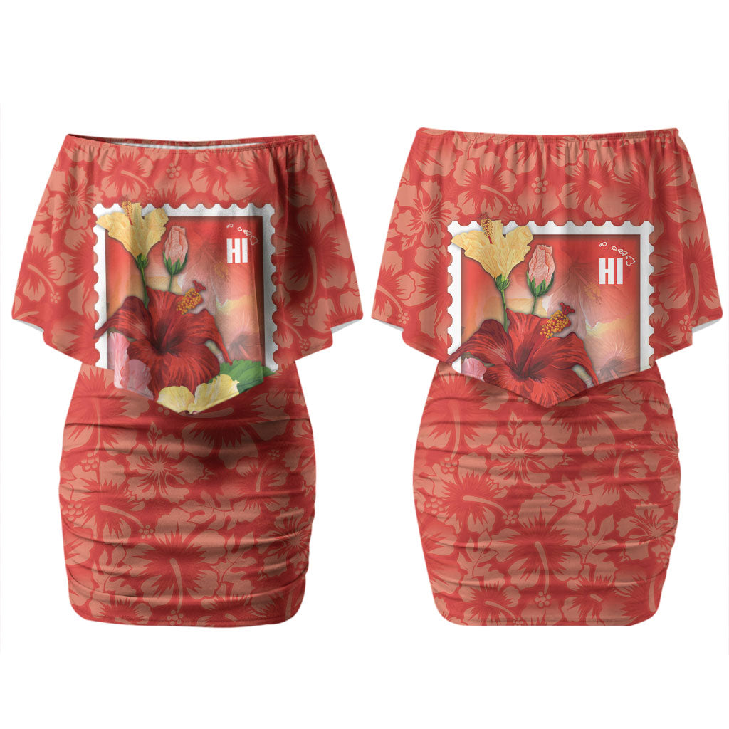 Aloha Hawaii Pua Aloalo Couples Matching Off Shoulder Short Dress and Hawaiian Shirt Hawaiian Hibiscus Flowers Stylized Stamp LT14 - Polynesian Pride