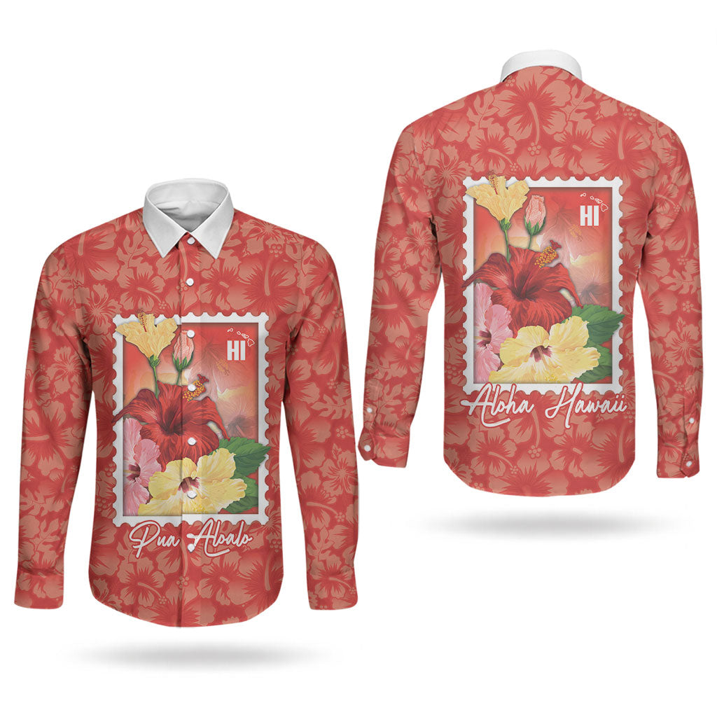 Aloha Hawaii Pua Aloalo Couples Matching Short Sleeve Bodycon Dress and Long Sleeve Button Shirt Hawaiian Hibiscus Flowers Stylized Stamp LT14 - Polynesian Pride