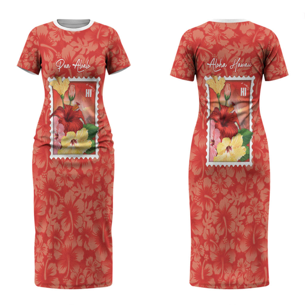 Aloha Hawaii Pua Aloalo Couples Matching Short Sleeve Bodycon Dress and Long Sleeve Button Shirt Hawaiian Hibiscus Flowers Stylized Stamp LT14 - Polynesian Pride