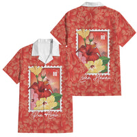 Aloha Hawaii Pua Aloalo Family Matching Tank Maxi Dress and Hawaiian Shirt Hawaiian Hibiscus Flowers Stylized Stamp LT14 Dad's Shirt - Short Sleeve Red - Polynesian Pride
