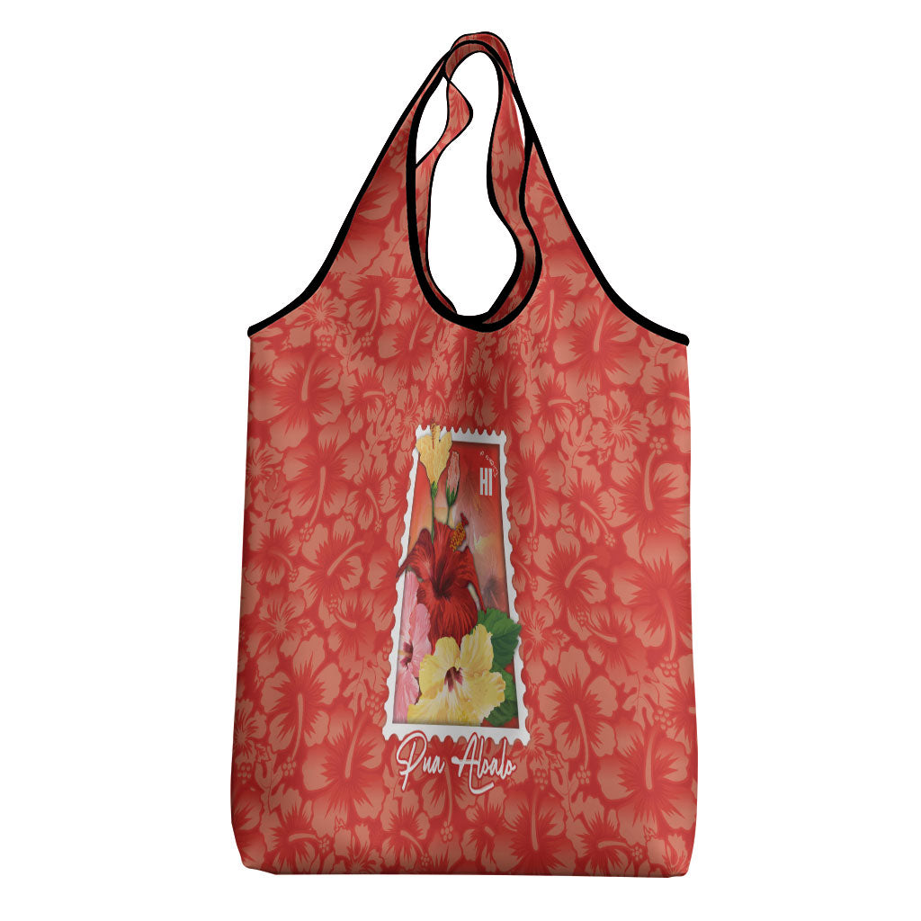 Aloha Hawaii Pua Aloalo Grocery Bag Hawaiian Hibiscus Flowers Stylized Stamp