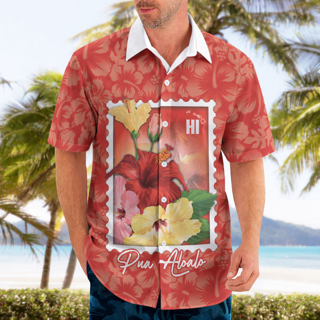 Aloha Hawaii Pua Aloalo Hawaiian Shirt Hawaiian Hibiscus Flowers Stylized Stamp