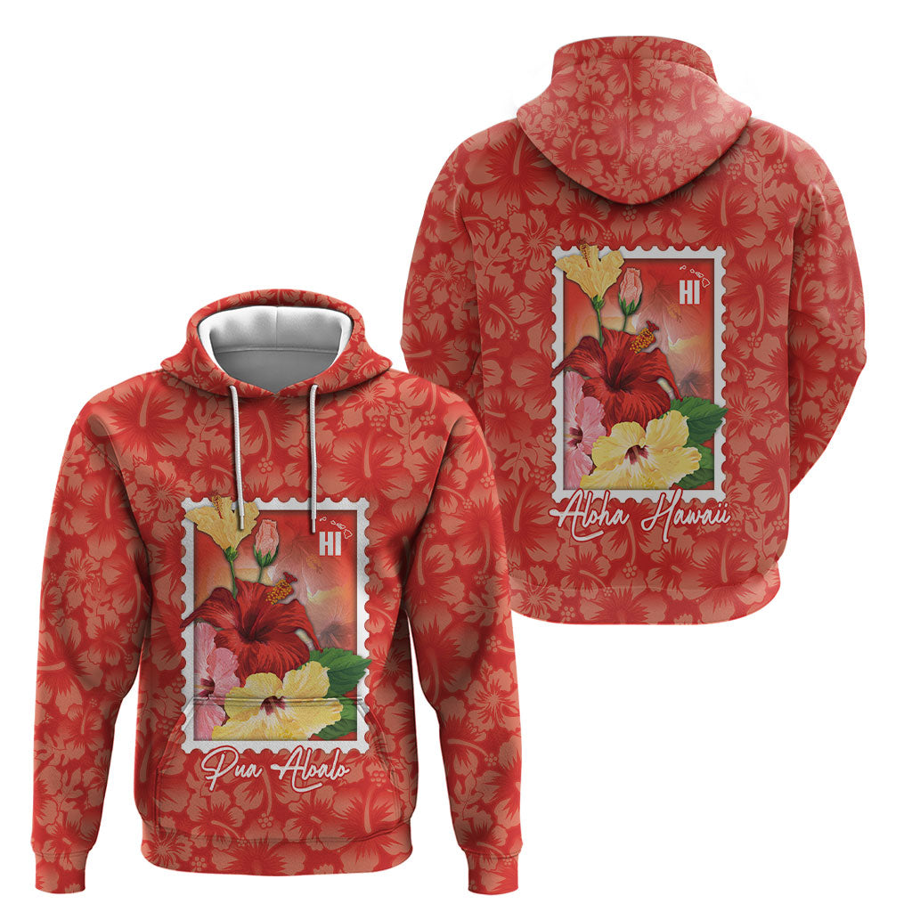 Aloha Hawaii Pua Aloalo Hoodie Hawaiian Hibiscus Flowers Stylized Stamp
