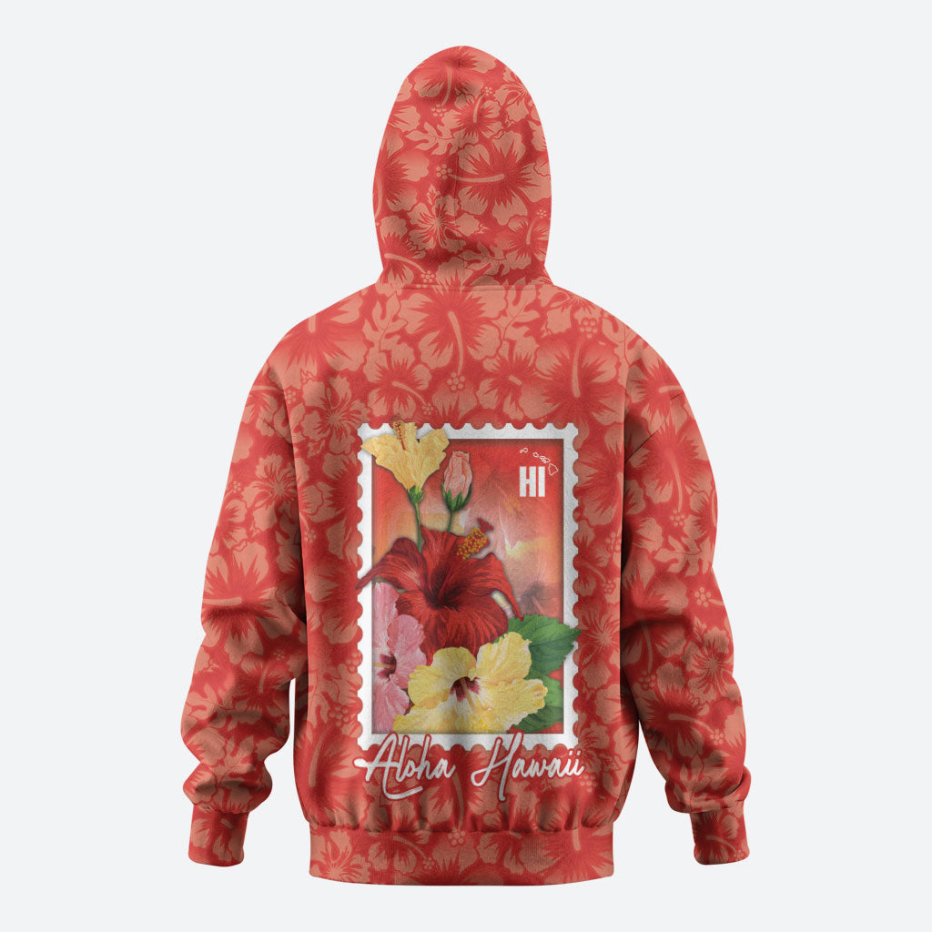 Aloha Hawaii Pua Aloalo Hoodie Hawaiian Hibiscus Flowers Stylized Stamp