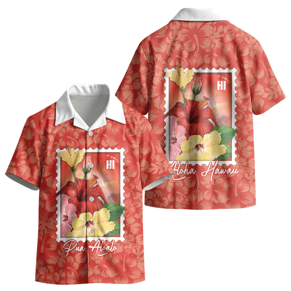 Aloha Hawaii Pua Aloalo Kid Hawaiian Shirt Hawaiian Hibiscus Flowers Stylized Stamp
