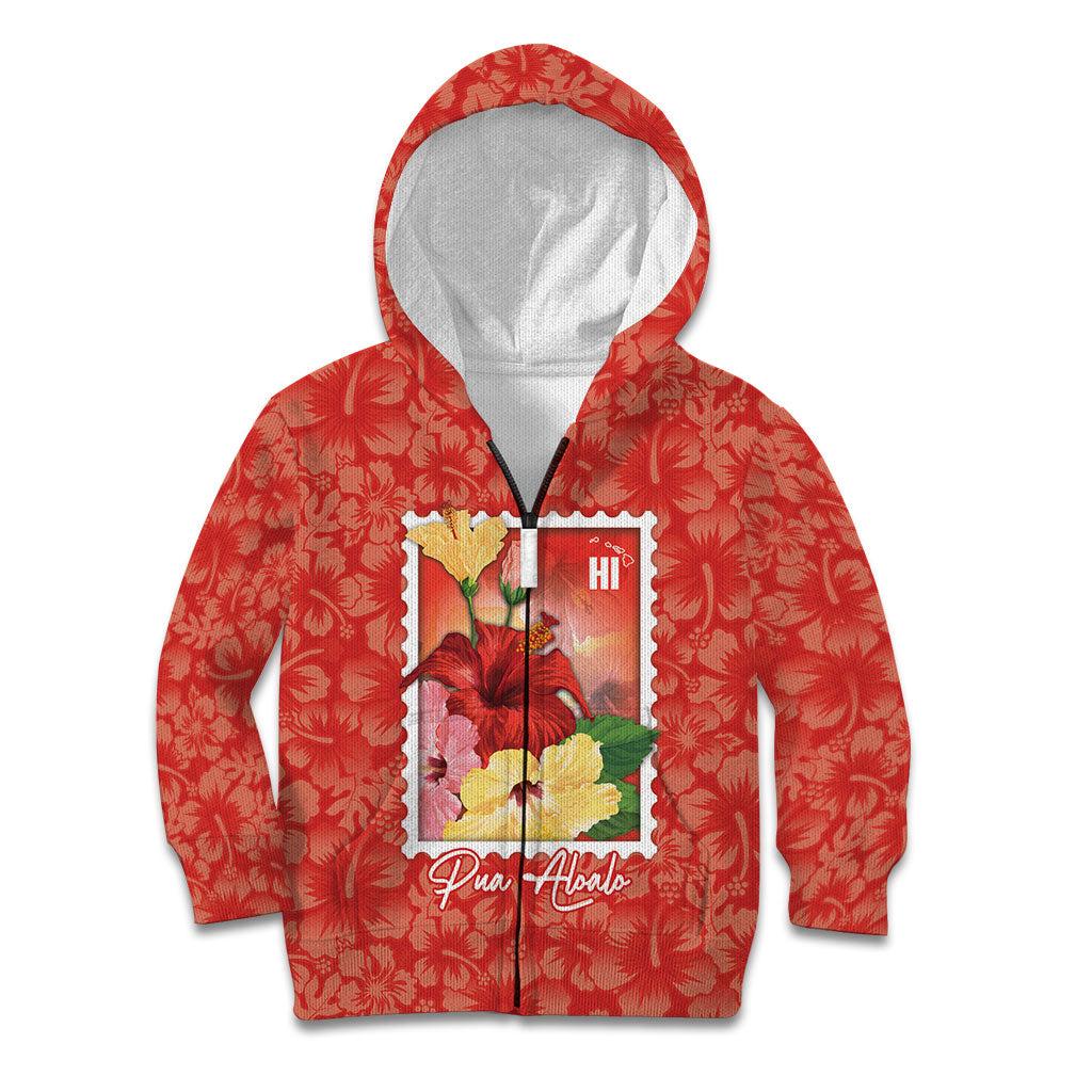 Aloha Hawaii Pua Aloalo Kid Hoodie Hawaiian Hibiscus Flowers Stylized Stamp