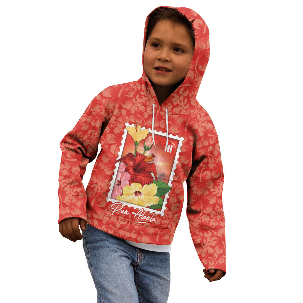 Aloha Hawaii Pua Aloalo Kid Hoodie Hawaiian Hibiscus Flowers Stylized Stamp