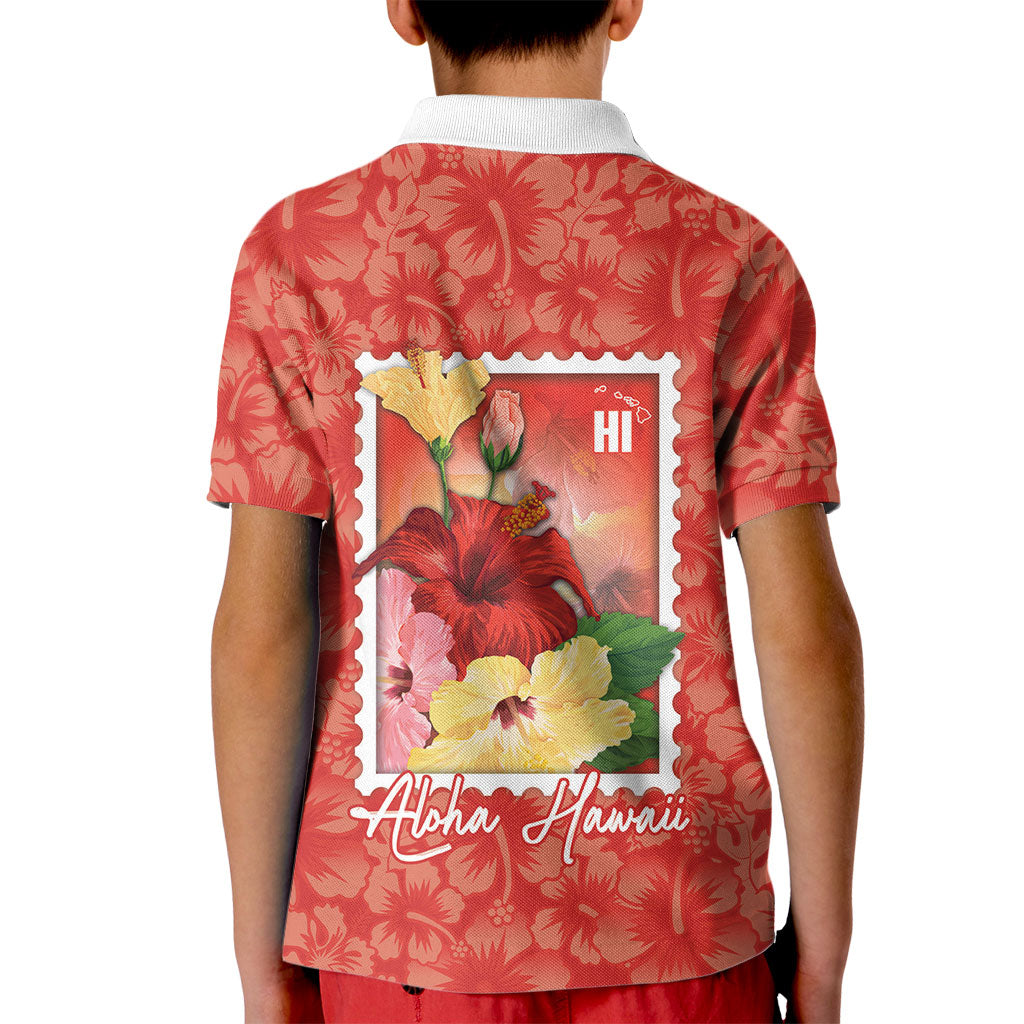 Aloha Hawaii Pua Aloalo Kid Polo Shirt Hawaiian Hibiscus Flowers Stylized Stamp