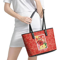 Aloha Hawaii Pua Aloalo Leather Tote Bag Hawaiian Hibiscus Flowers Stylized Stamp