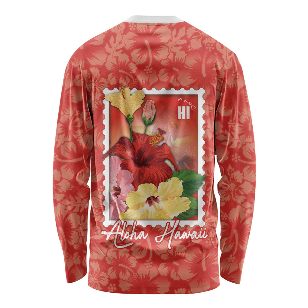 Aloha Hawaii Pua Aloalo Long Sleeve Shirt Hawaiian Hibiscus Flowers Stylized Stamp
