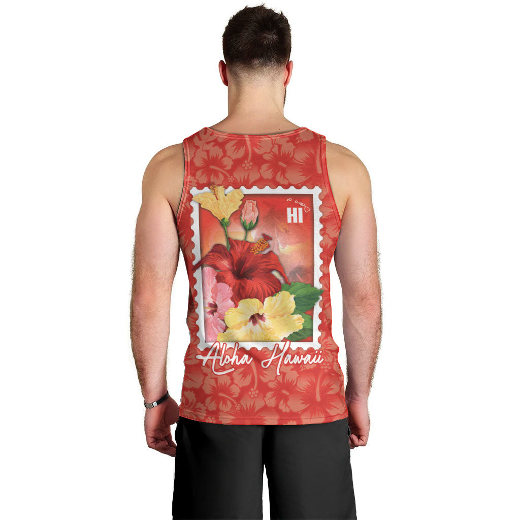 Aloha Hawaii Pua Aloalo Men Tank Top Hawaiian Hibiscus Flowers Stylized Stamp