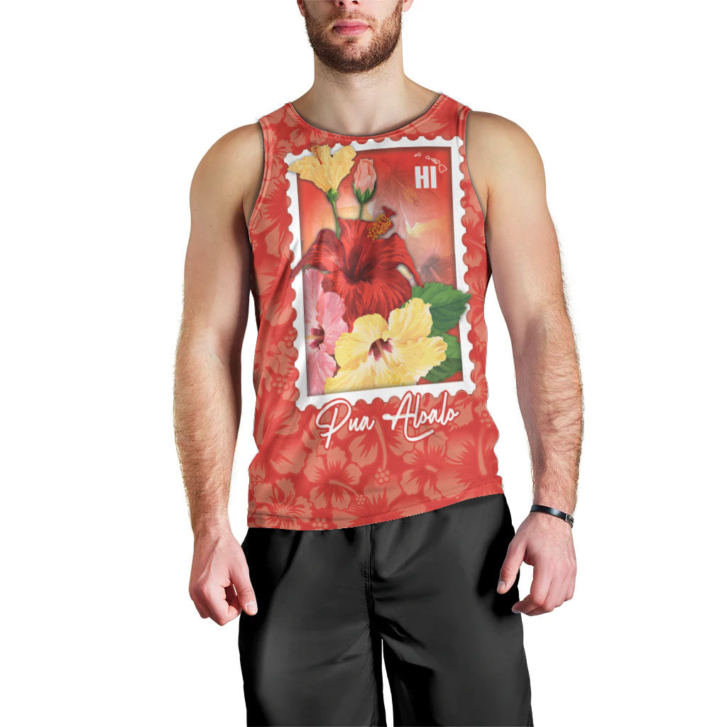 Aloha Hawaii Pua Aloalo Men Tank Top Hawaiian Hibiscus Flowers Stylized Stamp