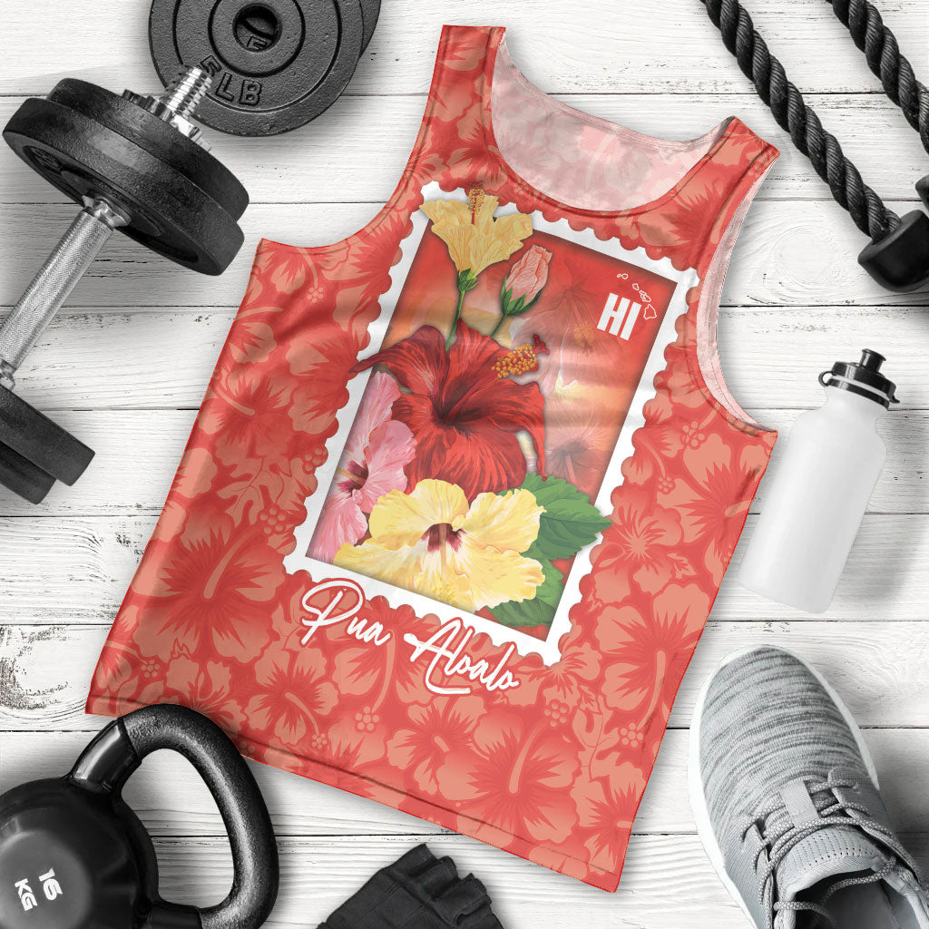 Aloha Hawaii Pua Aloalo Men Tank Top Hawaiian Hibiscus Flowers Stylized Stamp