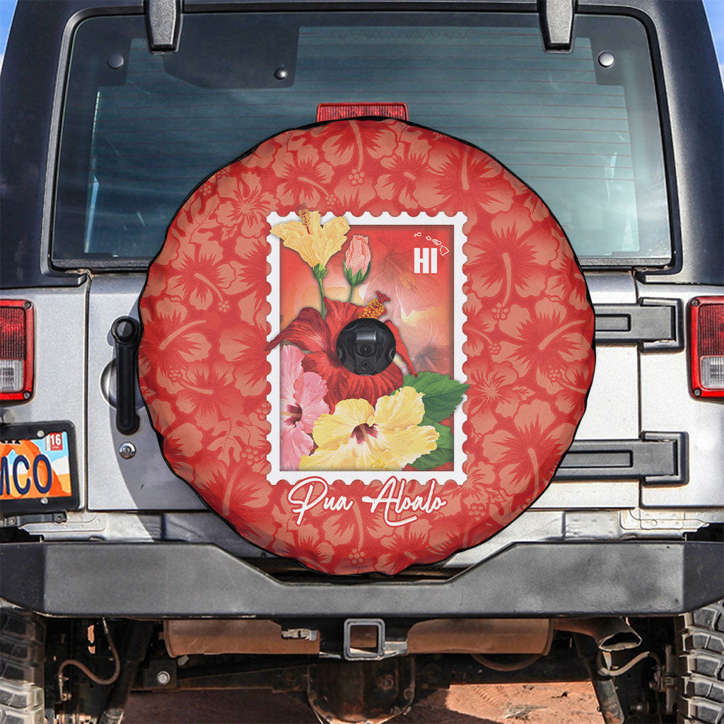 Aloha Hawaii Pua Aloalo Spare Tire Cover Hawaiian Hibiscus Flowers Stylized Stamp