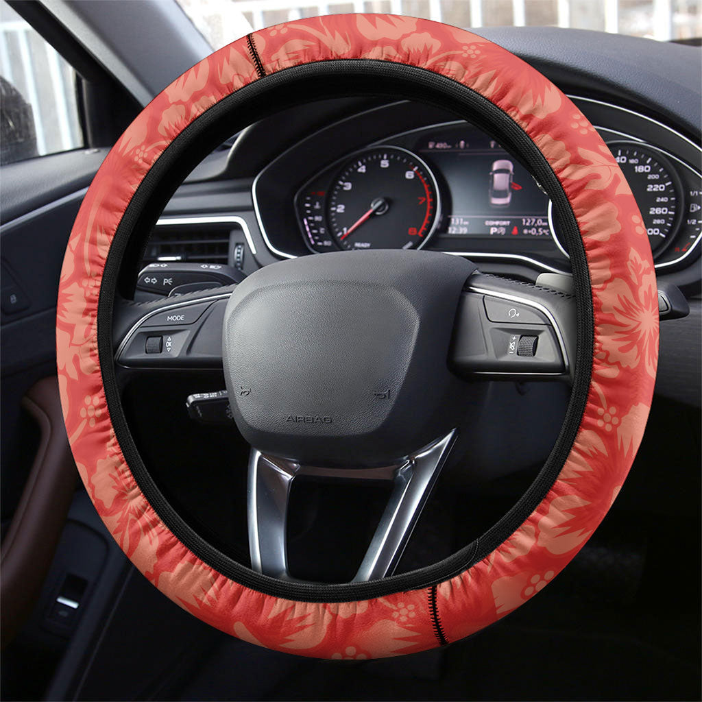 Aloha Hawaii Pua Aloalo Steering Wheel Cover Hawaiian Hibiscus Flowers Stylized Stamp