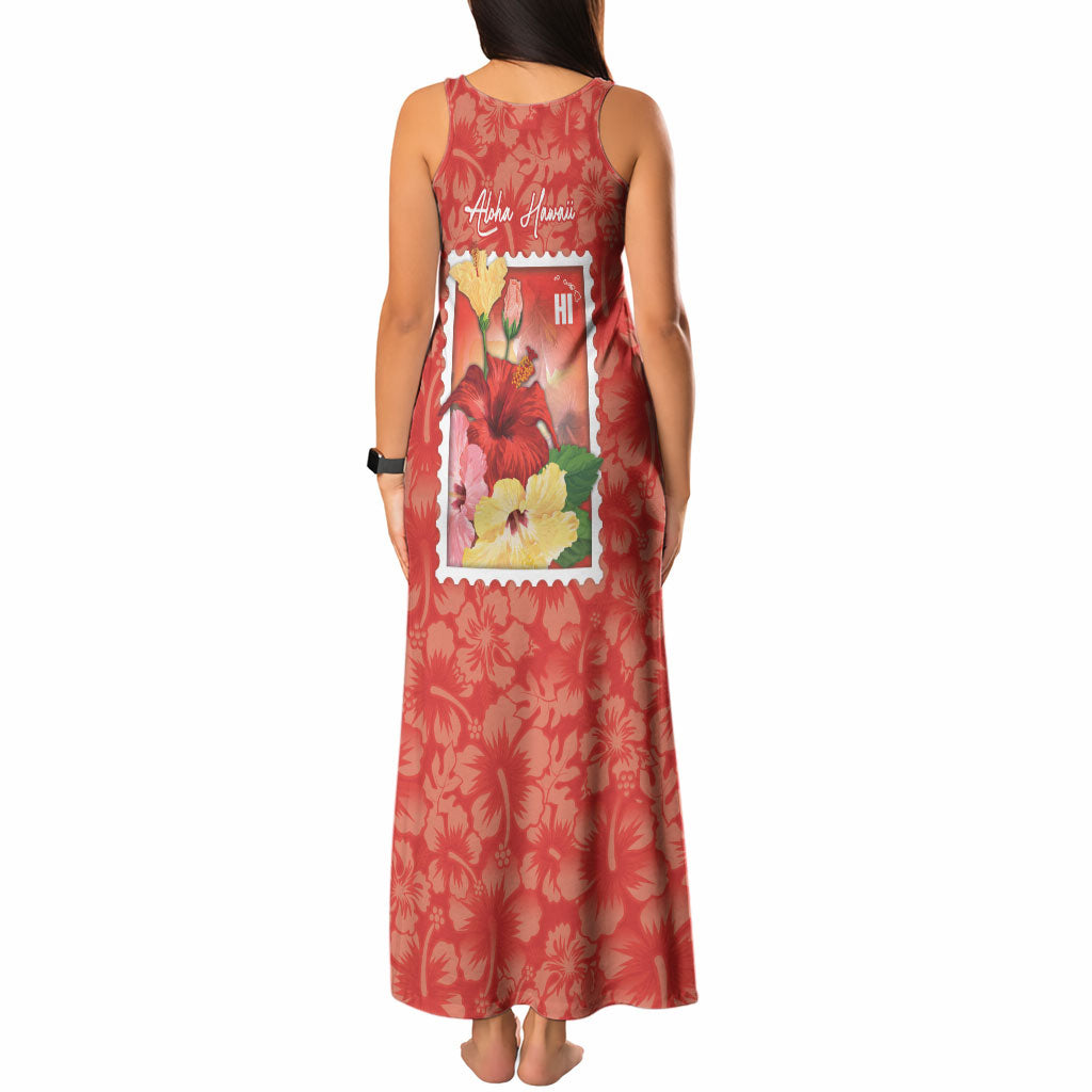 Aloha Hawaii Pua Aloalo Tank Maxi Dress Hawaiian Hibiscus Flowers Stylized Stamp