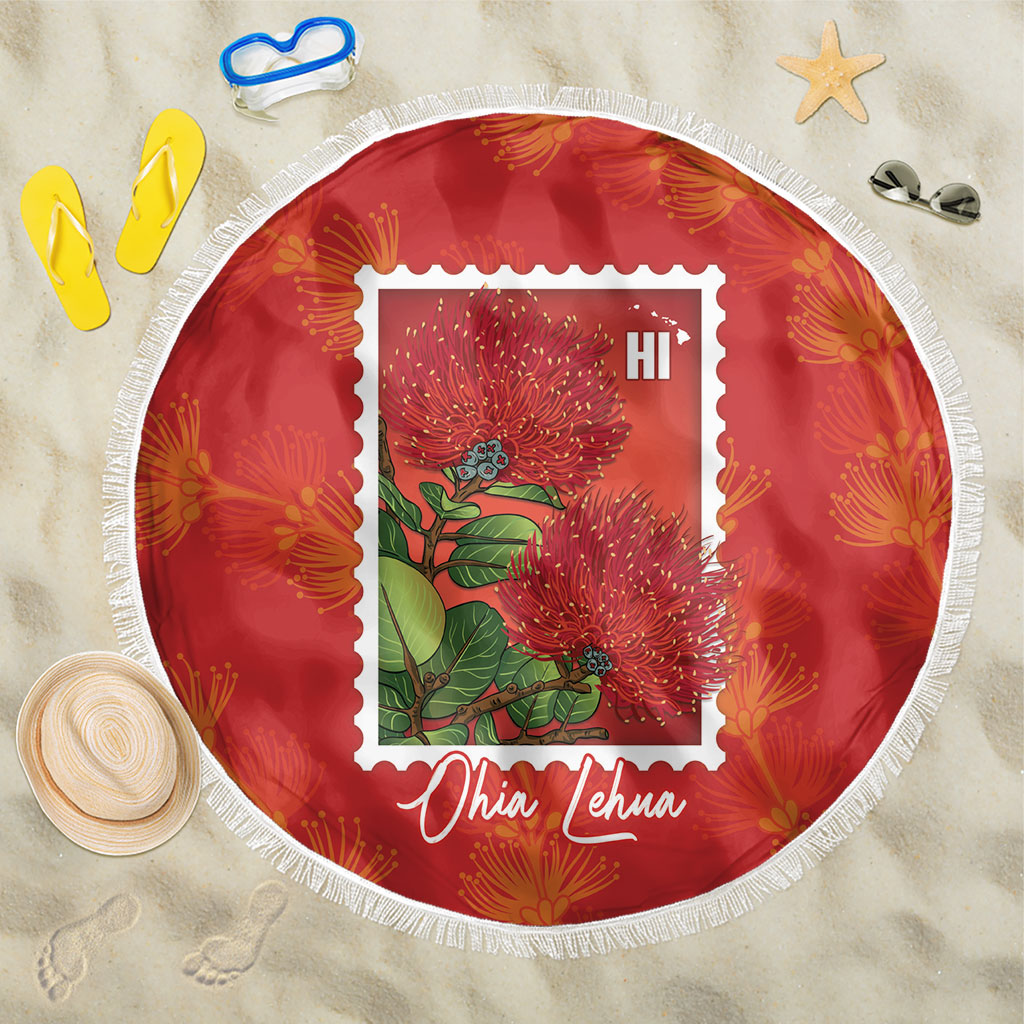 Aloha Hawaii Ohia Lehua Beach Blanket Hawaiian Lei Stylized Stamp