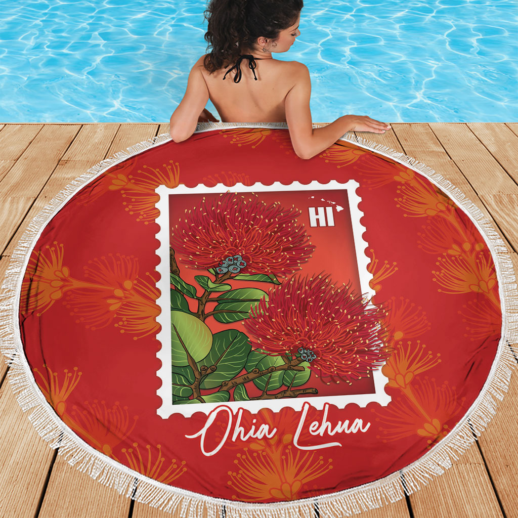 Aloha Hawaii Ohia Lehua Beach Blanket Hawaiian Lei Stylized Stamp