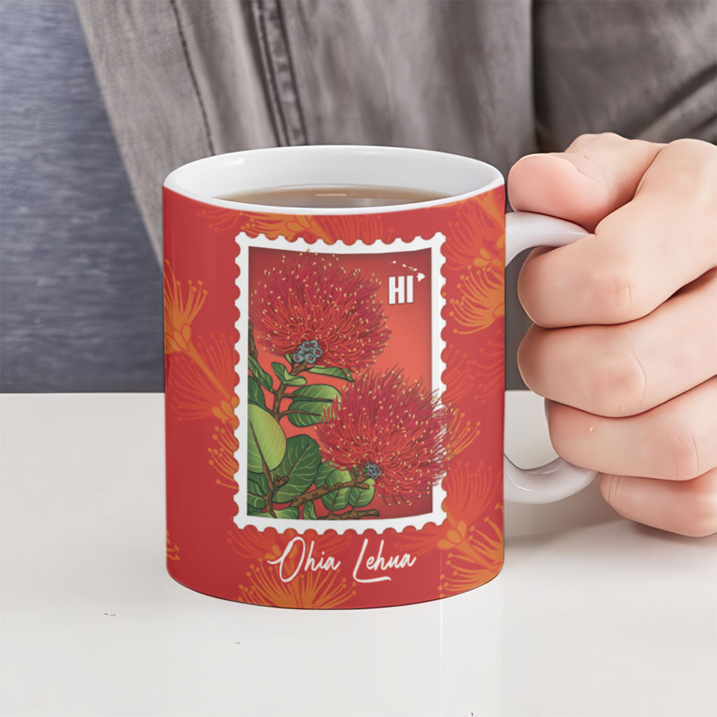 Aloha Hawaii Ohia Lehua Ceramic Mug Hawaiian Lei Stylized Stamp LT14 - Polynesian Pride