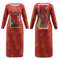 Aloha Hawaii Ohia Lehua Family Matching Long Sleeve Bodycon Dress and Hawaiian Shirt Hawaiian Lei Stylized Stamp LT14 Mom's Dress Red - Polynesian Pride